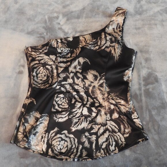Guess One Shoulder Metallic Floral Sleeveless Top, Large - Picture 4 of 5